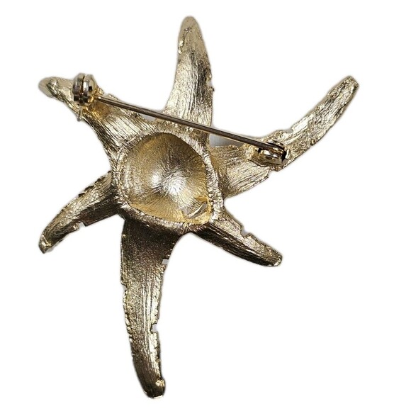 Vintage Starfish Brooch Gold Tone with Faux Turquoise & Pearl Cluster Jewelry - Picture 3 of 5
